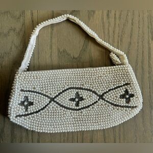 Vintage Small Beaded Pearl and Silver handbag